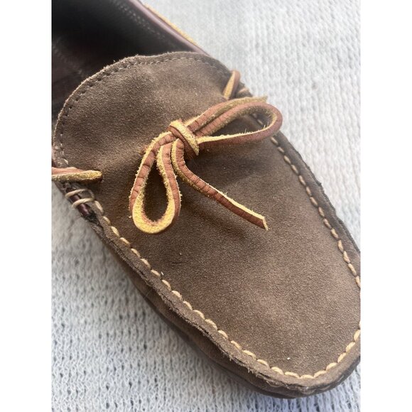 L.L Bean Mens SZ 9 Medium Handsewn Slippers Flannel Lined Tan Slip On Leather - Picture 10 of 12